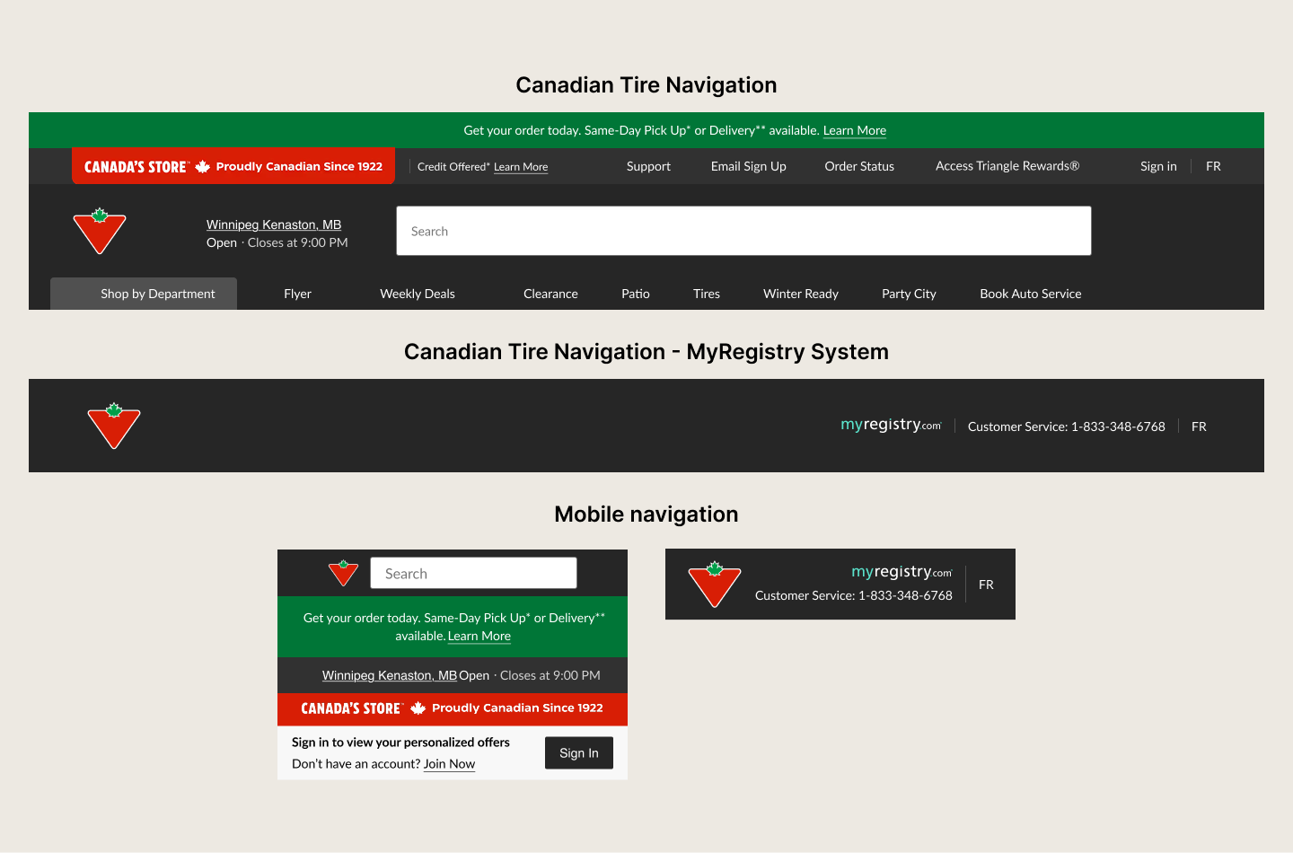 Canadian Tire Navigation Examples