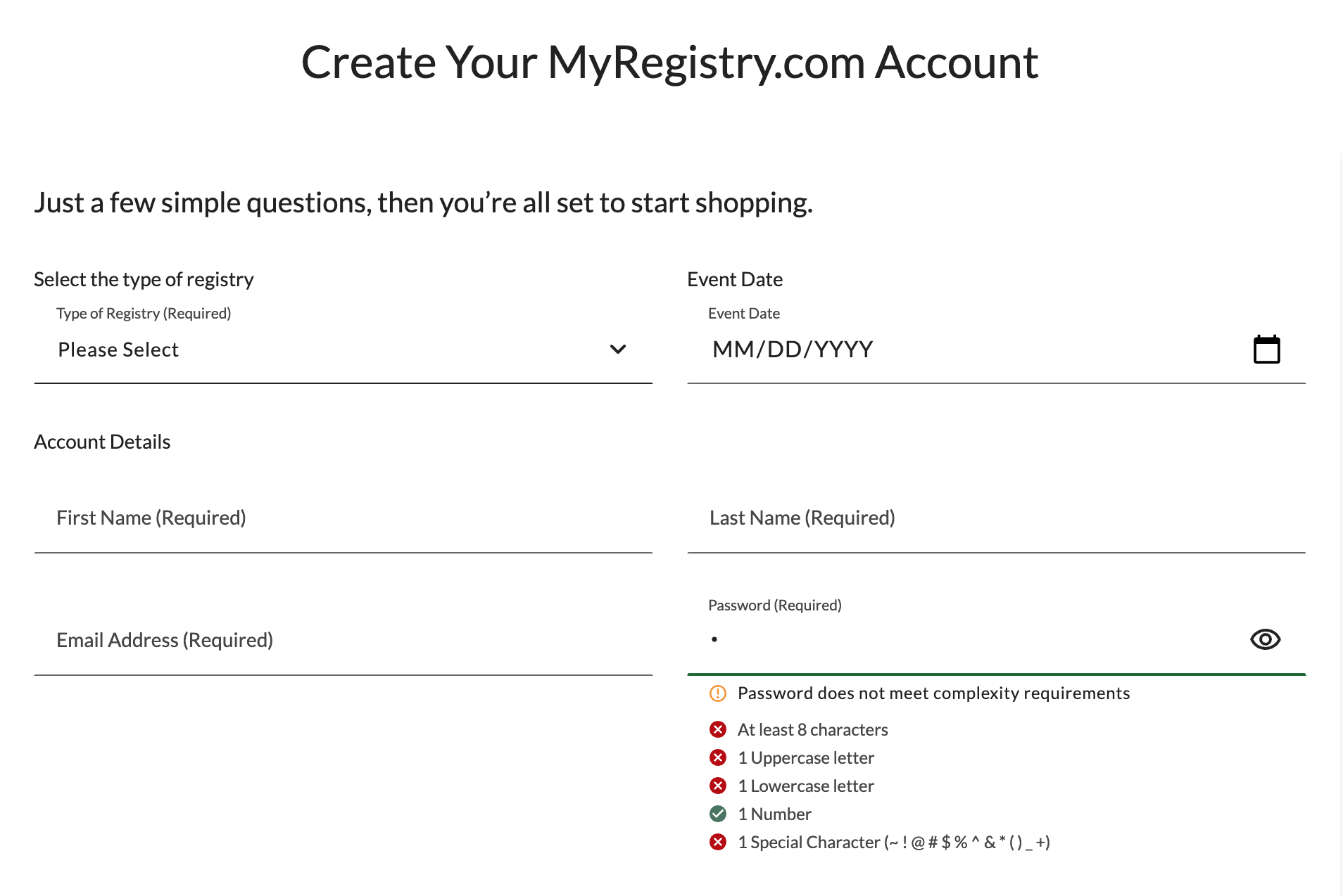 Password Live validation example